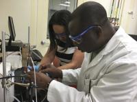 Fred Okoh (right) and Tanya Mason at the Hatzell lab (Courtesy of Marta Hatzell)