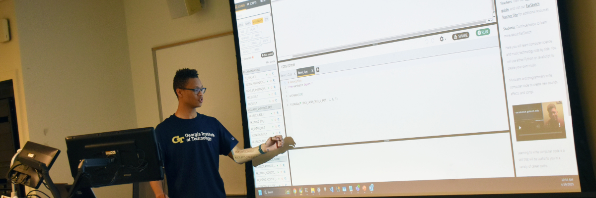 Johnathan Cunningham led an EarSketch class for middle schoolers as part of his CEISMC internship.